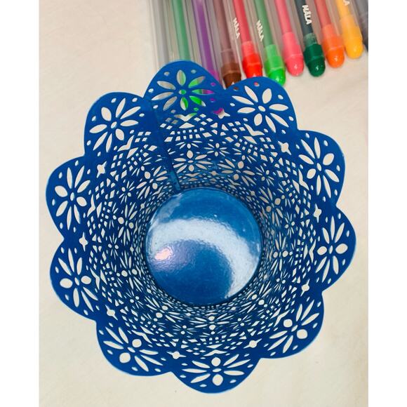 Metal Pen Holder Blue Floral Ikea Mala Felt Tip Markers Desk Organizer Round - Picture 7 of 7